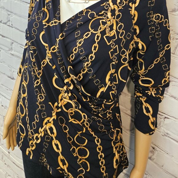 PREMISE - wrap top (navy blue/gold chain print) - Picture 6 of 9